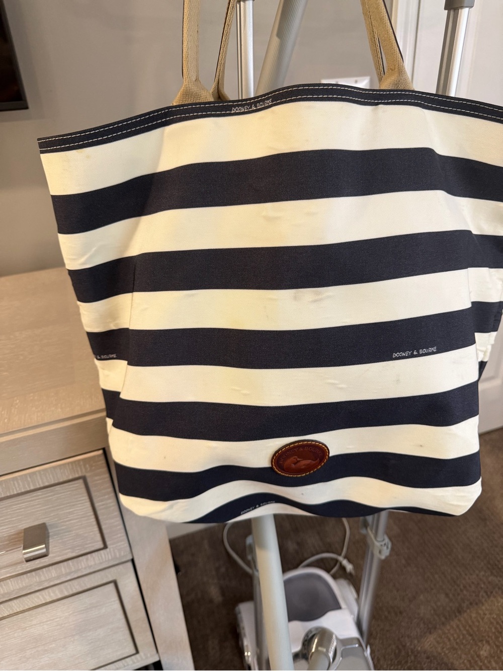 Dooney & Bourke Navy and Cream Striped Tote Interior